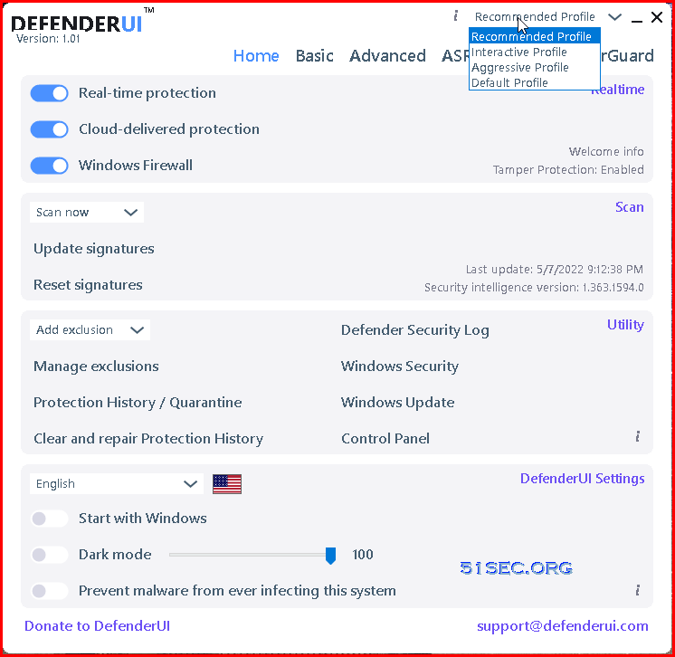 DefenderUI (Third-party Microsoft Defender Enhancement tool) – Profile Based Settings